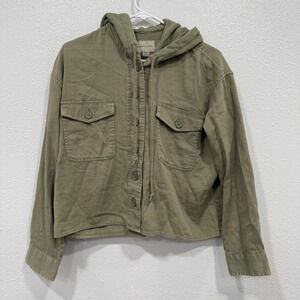 American‎ Eagle Womens Hooded Utility Shirt Jacket Olive Green Cropped Medium